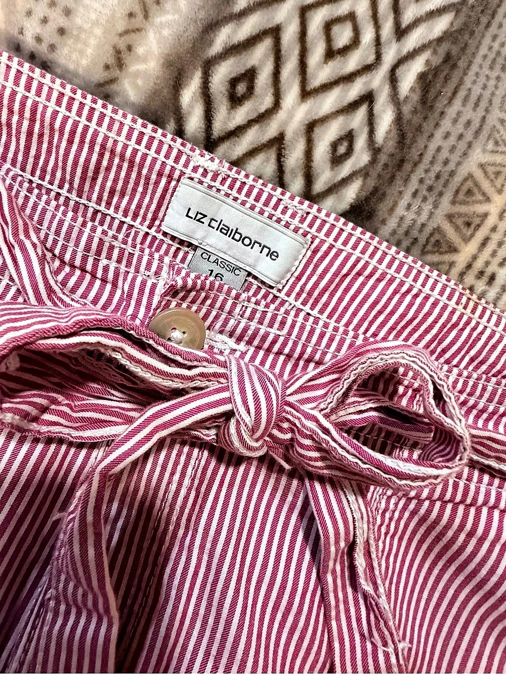 Liz Claiborne Striped Cotton Bermuda Shorts Pink & White Size 16